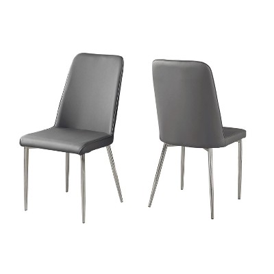 Monarch Specialties Dining Chair Set Of 2 Side Upholstered Kitchen Dining Room Pu Leather Look Metal Grey Chrome Contemporary Modern