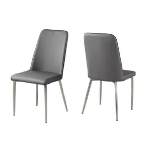 Monarch Specialties Dining Chair Set Of 2 Side Upholstered Kitchen Dining Room Pu Leather Look Metal Grey Chrome Contemporary Modern - 1 of 4