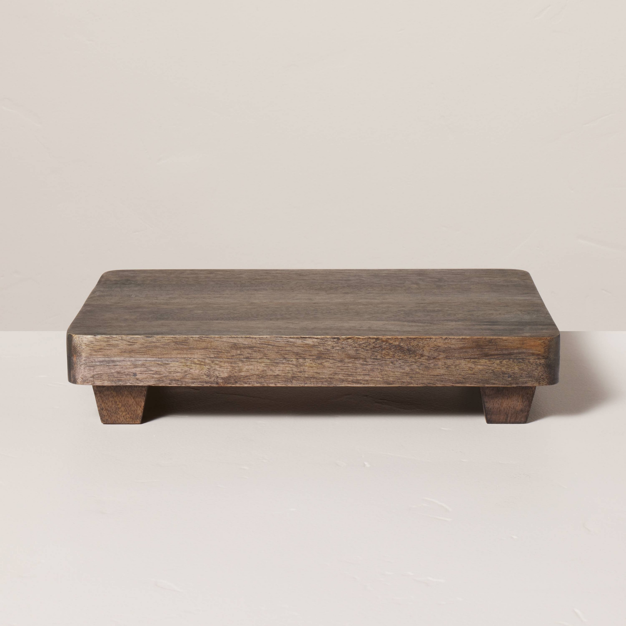 10"x13" Footed Wood Serving Trivet Pickled Black - Hearth & Hand™ with Magnolia: Mango Wood Rectangular Table Tray, Farmhouse Style