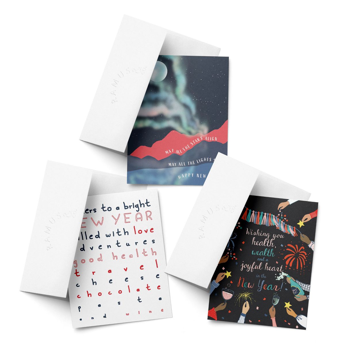 New Year Greeting Card Pack (3ct) "Happy New Year, Cheers to a Bright New Year, Stars Align" by Ramus & Co