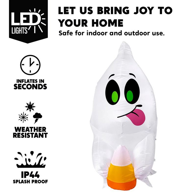 Syncfun 4 FT Halloween Inflatable Ghost with Candy Broke Out from Window, Blow Up Build-in LED for Halloween Party Indoor, Outdoor, 3 of 8