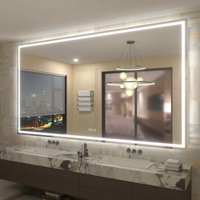 Apmir Super Bright Front & Back LED Lighted Anti-Fog Tempered Glass Bathroom/Vanity Mirror with ETL & 3-Year Warranty