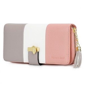 RFID Wallets for Women with Multiple Card Slots and Cellphone Compartment, Womens Wallet (pink/white/grey) - 1 of 4