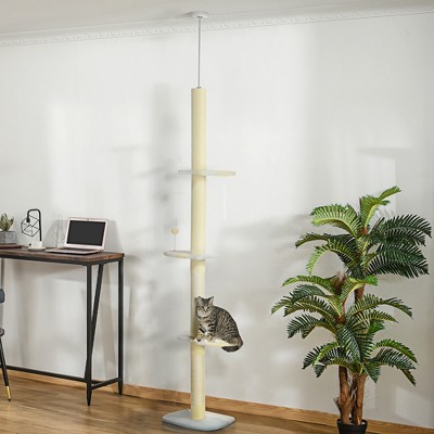 Adjustable Yellow Sisal Floor-to-Ceiling Cat Tree with Toy Ball