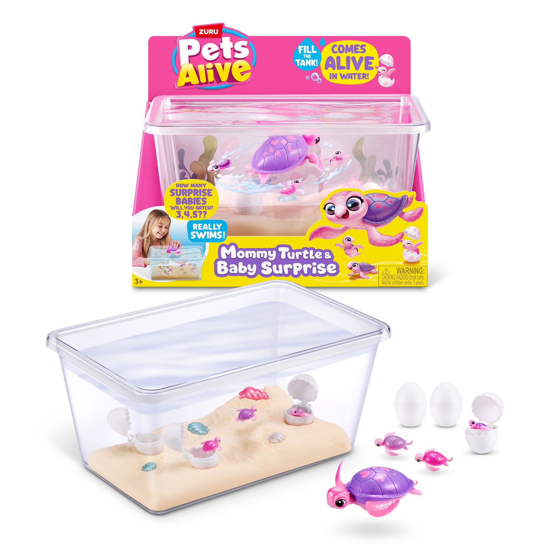 Pets Alive Mama and Baby Turtle Beach Surprise: Animal Figures with Plastic Material & Batteries Included