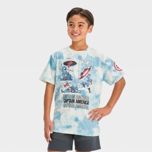 Boys' Disney Captain America Short Sleeve Graphic T-Shirt - Beige/Blue - 1 of 3