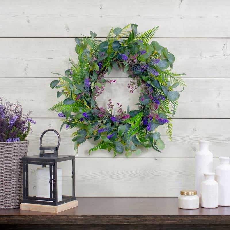 Northlight Lavender and Mixed Foliage Artificial Floral Spring Wreath, Purple and Green - 22-Inch, 2 of 6