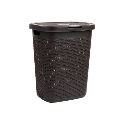 Black Wicker Collapsible Upright Laundry Hamper with Lid