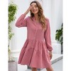 Coolmee Women's Mini Dresses Casual V Neck Button Down Long Sleeve Plaid Print Loose Flowy Shirt Dress - 3 of 4