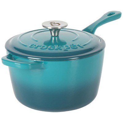 Crock-pot Artisan 3 Quart Enameled Cast Iron Casserole With Lid In Gradient  Teal : Target