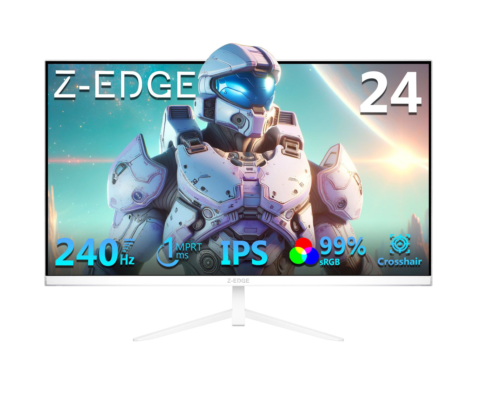 Z-Edge UG24PJ (White) 24 Inch 240Hz Gaming Monitor IPS Panel 1ms MPRT Full HD 1080P, 350cd/m² Brightness, HDR10, FreeSync, 2x HDMI & 2x DisplayPort