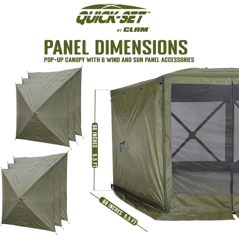 CLAM Quick-Set Screen Hub Tent Wind & Sun Panels, Accessory Only, Green, 3 of 8