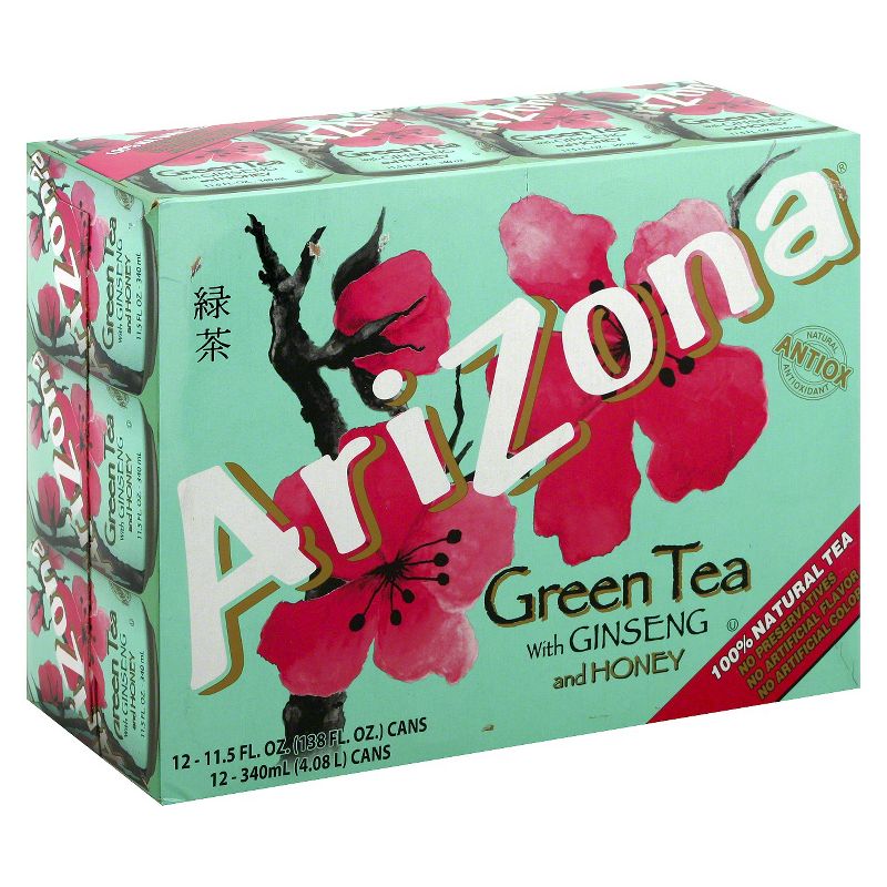 AriZona Green Tea with Ginseng and Honey - 12pk/11.5 fl oz Cans, 1 of 2