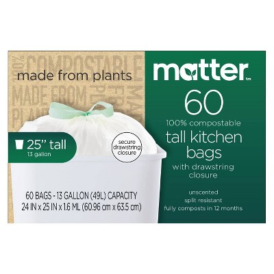 Matter 100% Compostable Tall Kitchen Trash Bags - 13 Gallon/60ct