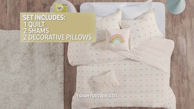 Callie Pom Pom Cotton Jacquard Full/Queen Quilt Set in Cream/Aqua/Teal