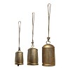 Royal Hampton Decorative Iron Cowbell Set of 3 | Cylindrical | Antique Gold Finish| Jute Hanging Rope | 20, 15, 12 Inches - 2 of 4