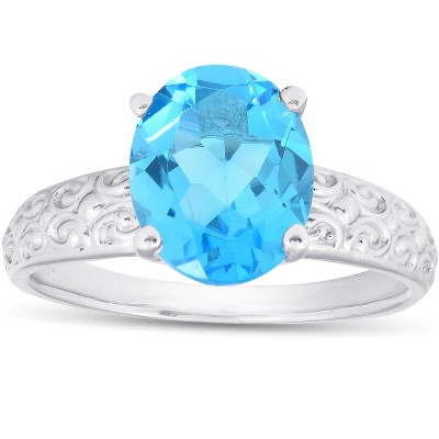 Pompeii3 2ct Oval Blue Topaz Vintage Engagement Ring 10K White Gold