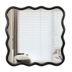 FURNIinspire Decorative Wall Mirrors Solid Wood Wavy Square Mirror, Modern Mirror Wall Decor For Bathroom, Bedroom, Living Room, Black, 35.8"*35.8" - 1 of 4