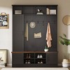 Farmhouse Hall Tree with Bench &Shoe Storage, 3-in-1 Entryway Bench with Coat Rack Hooks, Shoe Cubbies, Adjustable Shelf for Hallway Storage Cabinet - 2 of 4