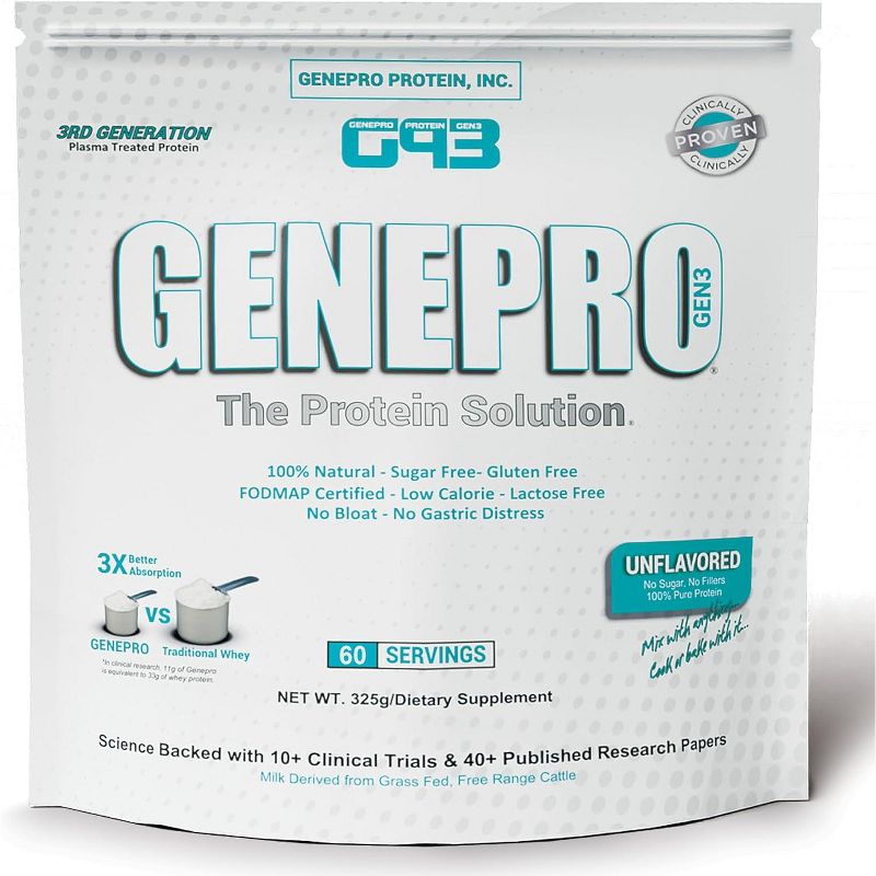 Genepro Unflavored Protein Powder - New Formula - Lactose-Free, Gluten-Free & Non-GMO Whey Isolate Supplement Shake, 3rd Generation, 1 of 9