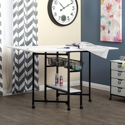 Black and White Metal Folding Craft Table with Storage