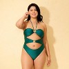 Women's High Shine Center Shell High Leg Extra Cheeky One Piece Swimsuit - Wild Fable™ Dark Teal Green - 4 of 4