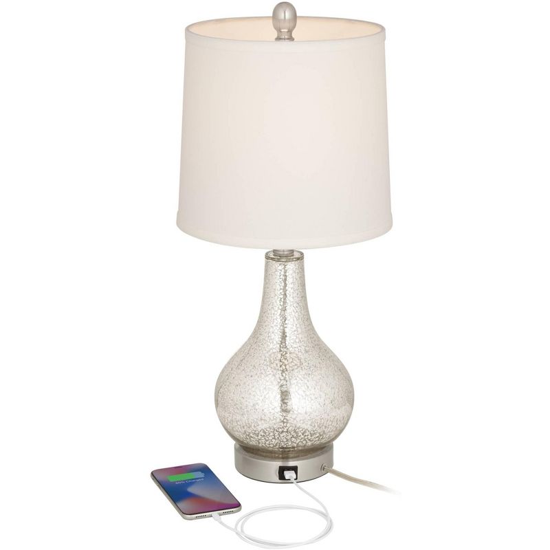 360 Lighting Ledger Modern Accent Table Lamps 21 3/4" High Set of 2 Mercury Glass with USB Charging Port Table Top Dimmers Off-White Shade for Desk, 3 of 10