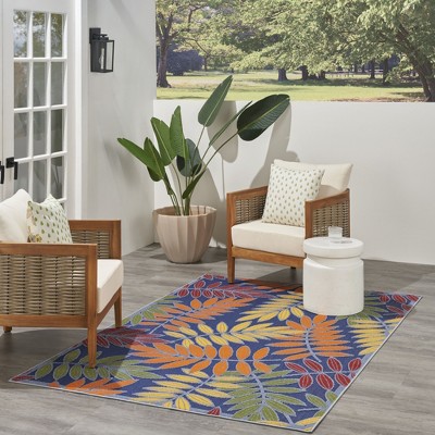 Navy Multicolor Floral Synthetic Rectangular 6' x 9' Rug