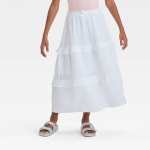 Girls' Tiered Gauze Maxi Skirt - Cat & Jack™ White - 1 of 3