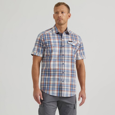 Wrangler Men's Atg Plaid Short Sleeve Button-down Shirt - Orange/blue S :  Target