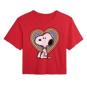Women's - Peanuts - Snoopy Pastel Heart Cropped Graphic T-Shirt - 1 of 4