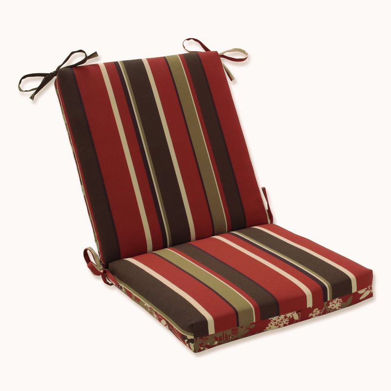 Outdoor Reversible Squared Corners Chair Cushion - Brown/Red Floral/Stripe - Pillow Perfect, 3 of 12