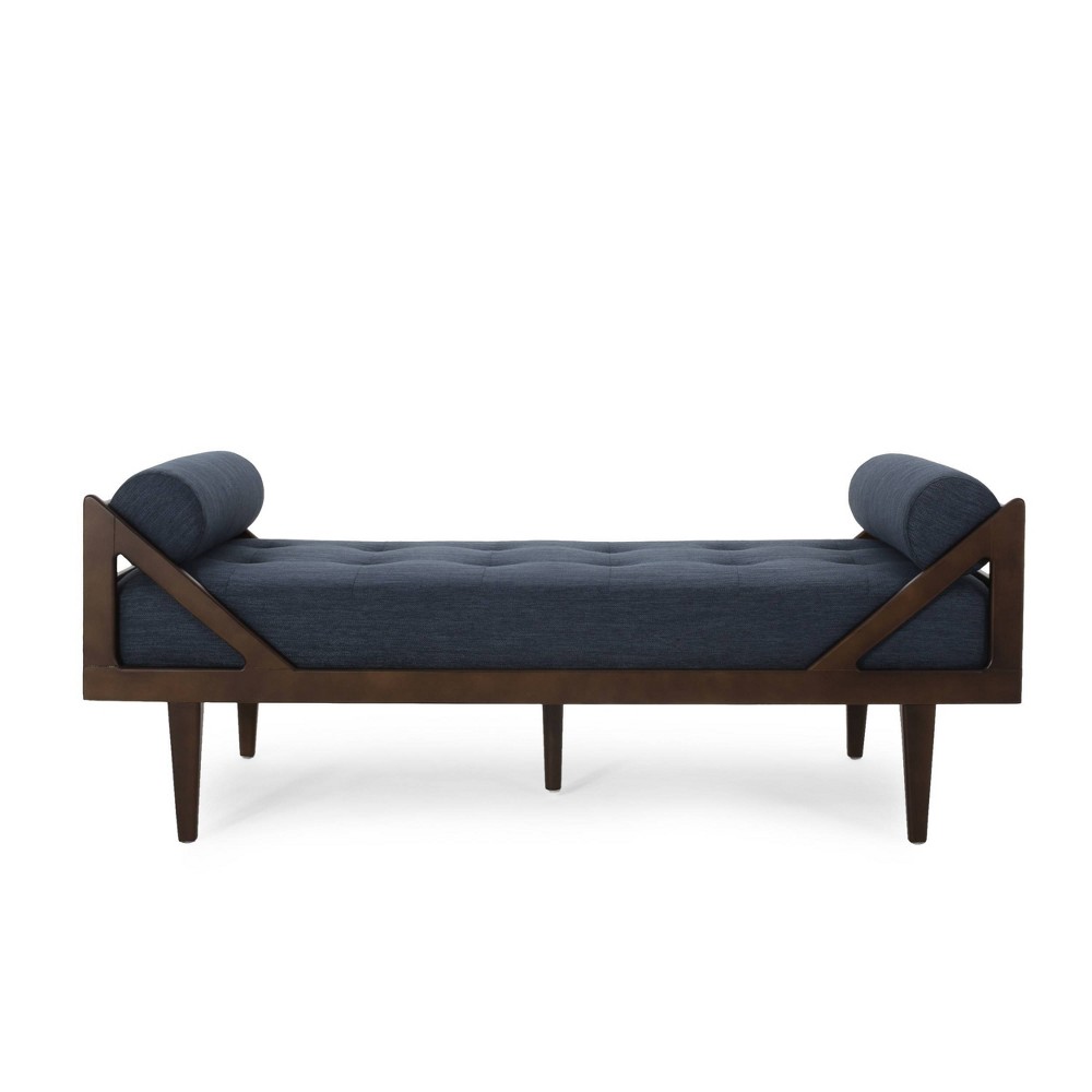 Photos - Chair Rayle Contemporary Tufted Chaise Lounge with Rolled Accent Pillows Navy Bl