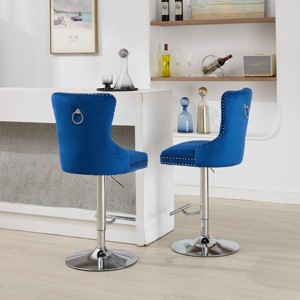 Set of 2 Modern Tufted Velvet Swivel Bar Stools with Backs, Bar Chairs with Chrome Base and Adjustable Height for Kitchen Island - Koiai - 1 of 4