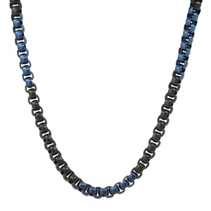 Steeltime Men's two tone black ip and stainless steel box chain necklace. Color Options: Blue, Gold, Silver - 1 of 4