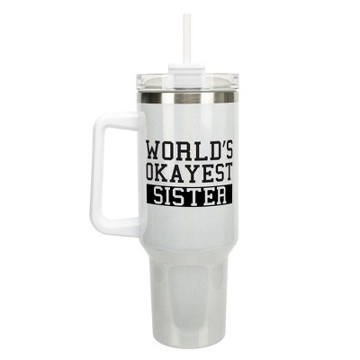 Elanze Designs World's Okayest Sister Sibling Family 40 oz. Stainless Steel, Large Water Bottle Coffee Mug, Spill & Leak Resistant, Thermal Travel