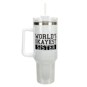 Elanze Designs World's Okayest Sister Sibling Family 40 oz. Stainless Steel, Large Water Bottle Coffee Mug, Spill & Leak Resistant, Thermal Travel - 1 of 1