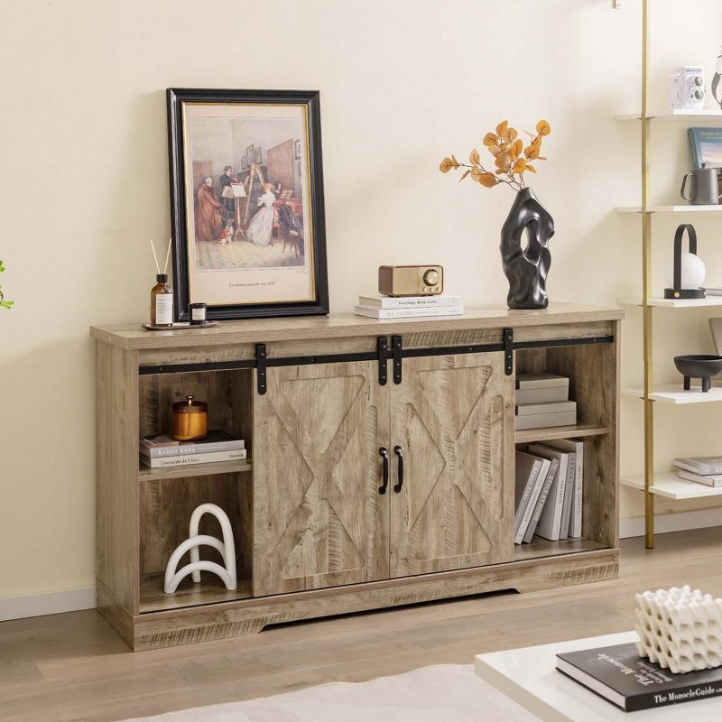 Costway TV Stand Farmhouse Cabinet Sliding Barn Door Adjustable Shelves for TV up to 65'', 3 of 11