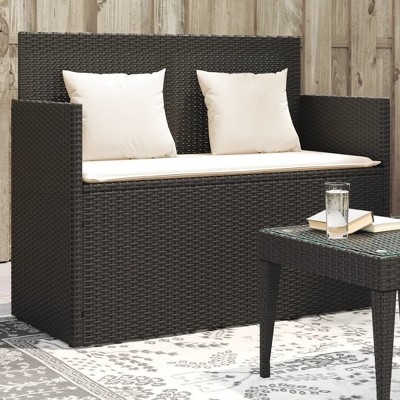 vidaXL Patio Bench with Cushions Black Poly Rattan
