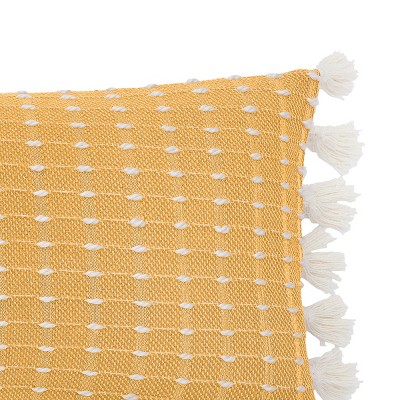 Yellow Hand-Loomed Cotton Ikat Throw Pillow with Tassels
