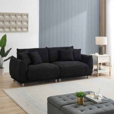 86-Inch Contemporary Teddy Fabric Sofa, 3-Seater Couch with Wood Frame, Metal Legs and Pillows for Living Room or Apartment-The Pop Home