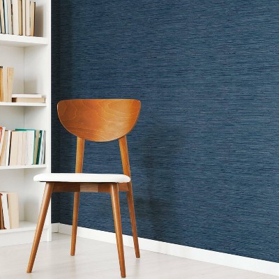 Navy Blue Grasscloth Peel and Stick Wallpaper Roll