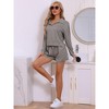 cheibear Women's Waffle Knit Long Sleeve Top and Shorts with Pockets Pajamas Sets 2 Pcs - 2 of 4