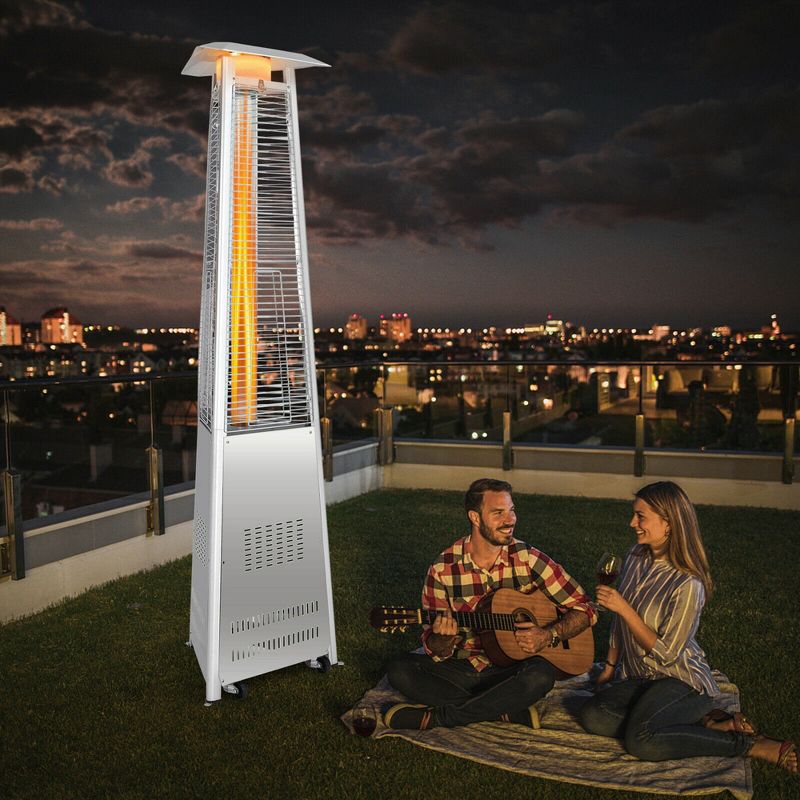 Costway 42,000 BTU Stainless Steel Pyramid Patio Heater Glass Tube Flame W/ Wheels, 3 of 11