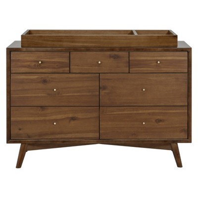 Natural Walnut Mid-Century 7-Drawer Double Dresser