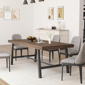COZONY 71" Brown Rectangular Dining Table for 6–10 People – Modern Farmhouse Kitchen & Dining Room Table with Adjustable Feet - 1 of 4