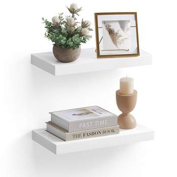VASAGLE Set of 2 Floating Wall Shelves - Rustic Brown - Display Shelves for Picture Frames - Living Room, Kitchen