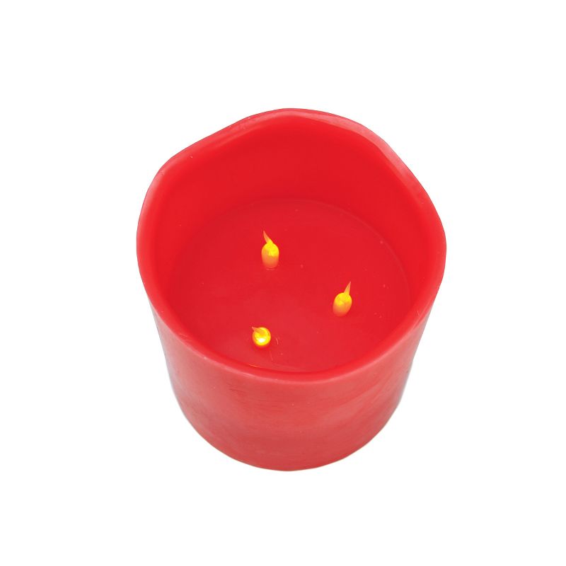 Northlight 8" Prelit LED Battery Operated Flameless 3-Wick Flickering Pillar Candle - Red, 2 of 4