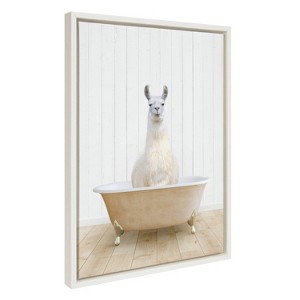 18" x 24" Sylvie Llama Farmhouse Bath Framed Canvas by Amy Peterson - Kate & Laurel All Things Decor - 1 of 4