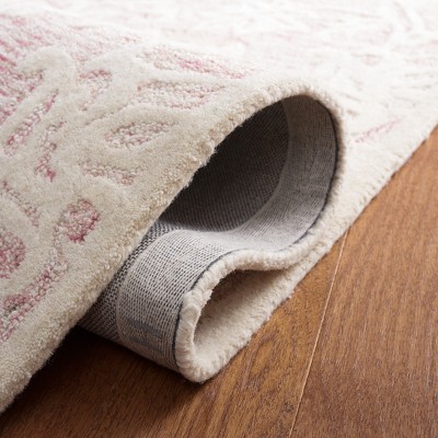 Handmade Pink and Ivory Floral Wool Tufted Square Rug